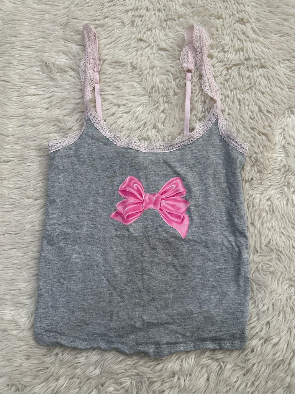 Pink x LoveShackFancy Grey Cami with Pink Bow Accent